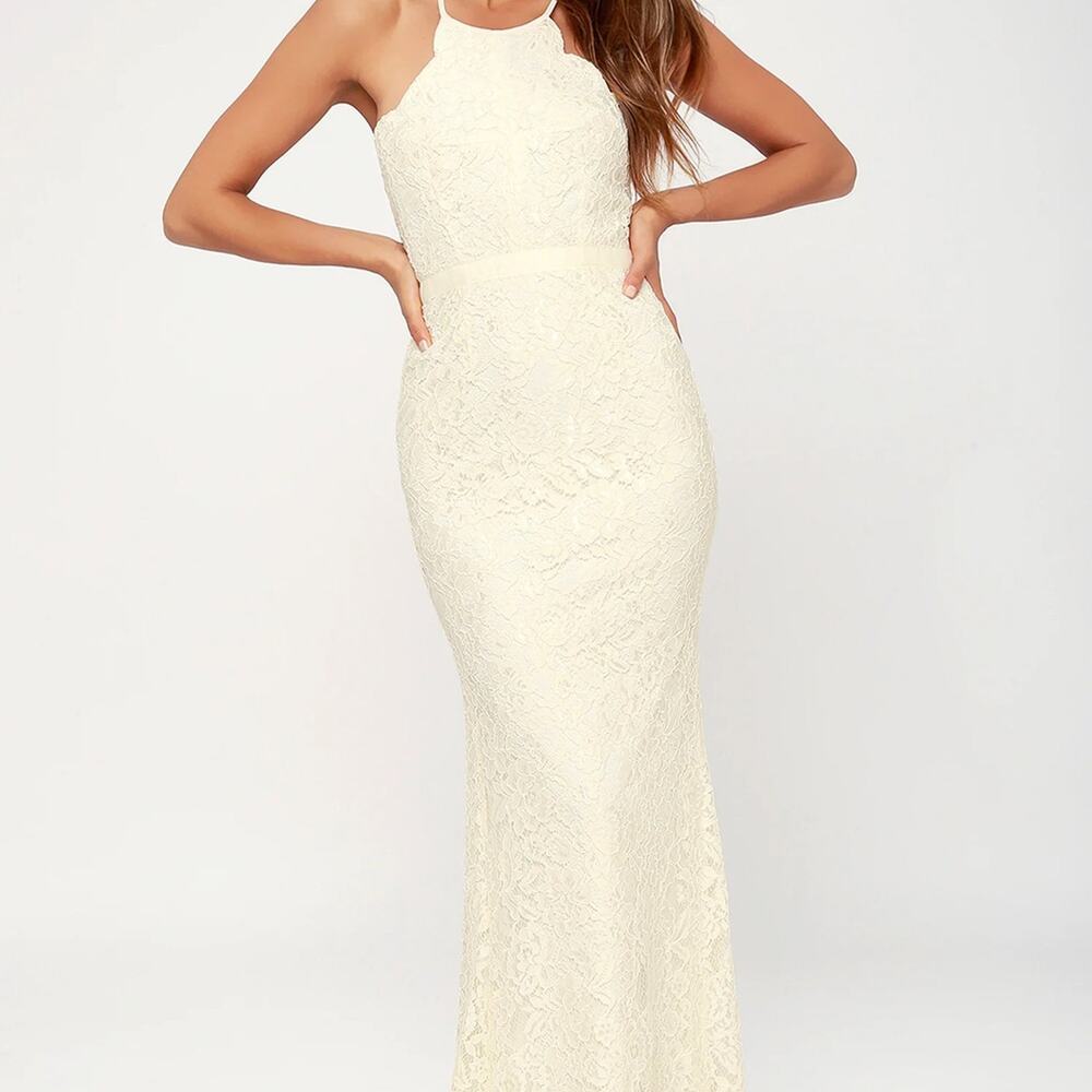 NEW Cream Lace Maxi Dress Medium NWT Beige Ivory Wedding Bridal Gown